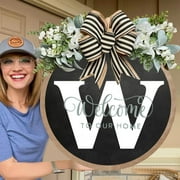 Dyfzdhu 26 English Letters Funny Welcome Sign Front Door Wreath Rustic Round Outdoor Indoor Farmhouse Porch Wooden Decoration Fall Home Wall Decor